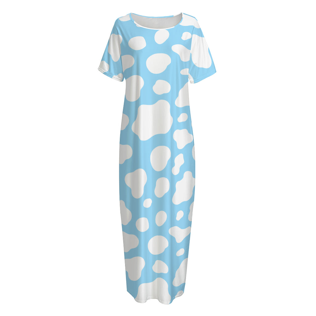 White And Blue Cow Print Short Sleeve Long Nightdress – GearFrost