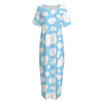 White And Blue Cow Print Short Sleeve Long Nightdress