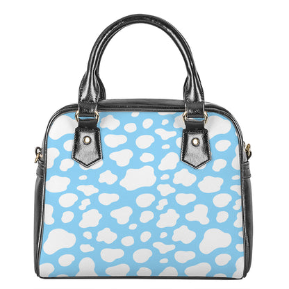 White And Blue Cow Print Shoulder Handbag
