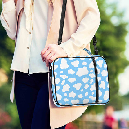 White And Blue Cow Print Shoulder Strap Bible Bag