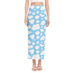 White And Blue Cow Print Side Slit Maxi Skirt