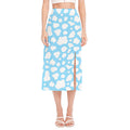 White And Blue Cow Print Side Slit Midi Skirt
