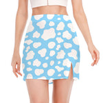 White And Blue Cow Print Side Slit Mini Skirt