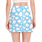 White And Blue Cow Print Side Slit Mini Skirt