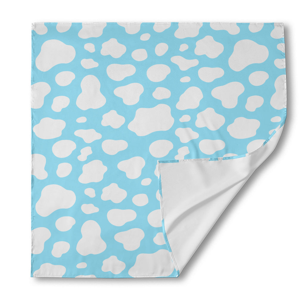White And Blue Cow Print Silk Bandana