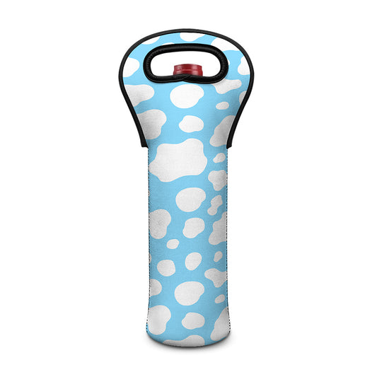 White And Blue Cow Print Single Neoprene Wine Tote