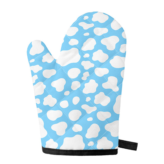 White And Blue Cow Print Single Oven Mitt