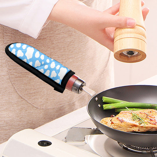 White And Blue Cow Print Skillet Handle Cover