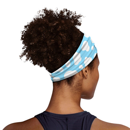White And Blue Cow Print Sports Headband
