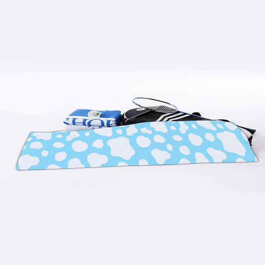 White And Blue Cow Print Sports Towel