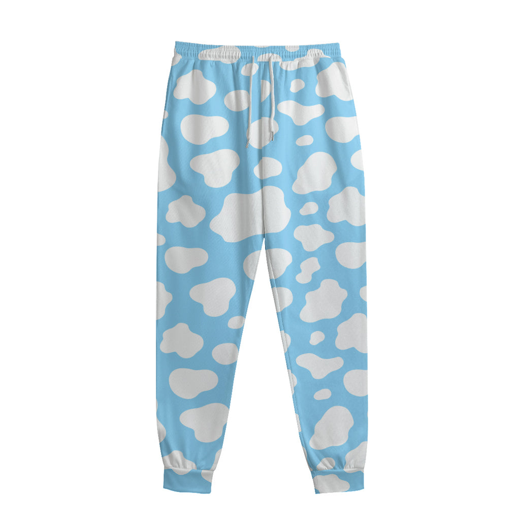 White And Blue Cow Print Sweatpants