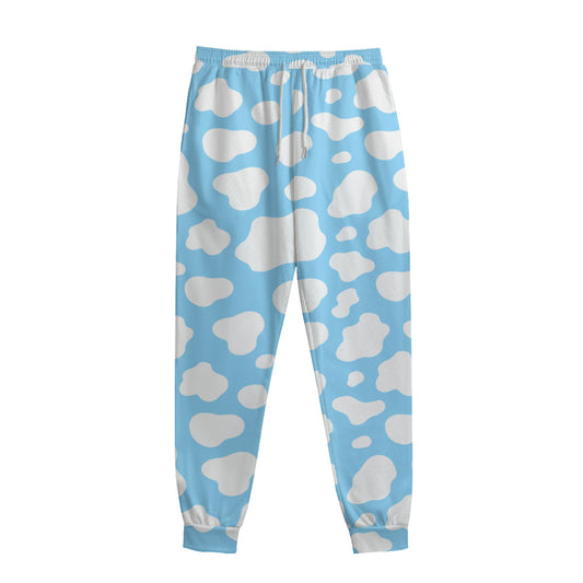 White And Blue Cow Print Sweatpants