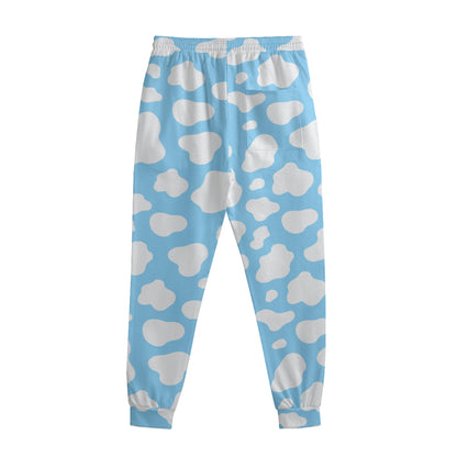White And Blue Cow Print Sweatpants