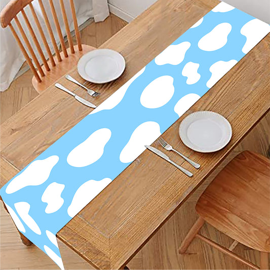 White And Blue Cow Print Table Runner