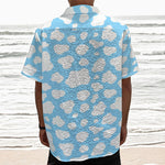 White And Blue Cow Print Textured Short Sleeve Shirt