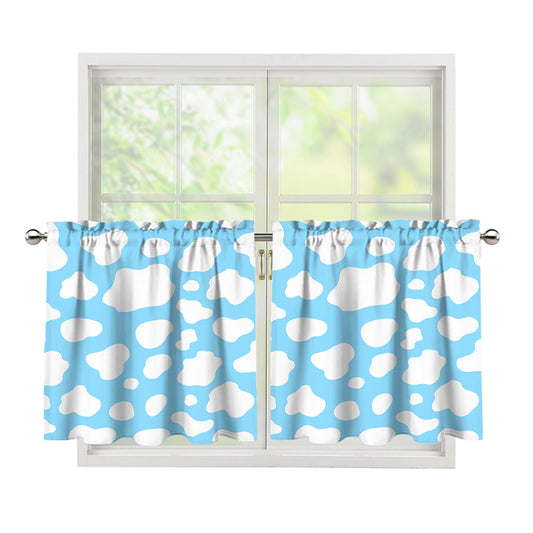 White And Blue Cow Print Tier Curtains