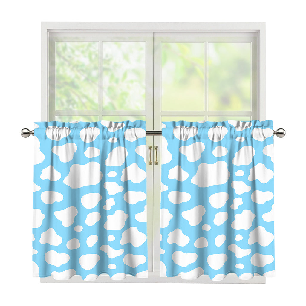 White And Blue Cow Print Tier Curtains