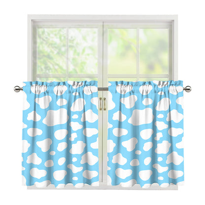 White And Blue Cow Print Tier Curtains