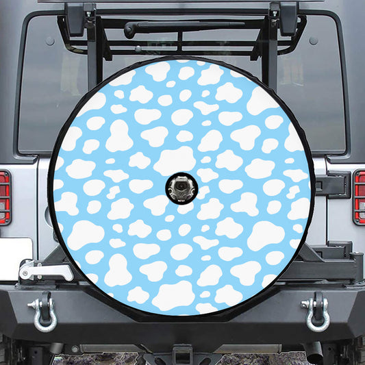 White And Blue Cow Print Tire Cover With Camera Hole