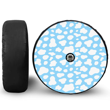 White And Blue Cow Print Tire Cover With Camera Hole