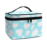 White And Blue Cow Print Travel Makeup Bag
