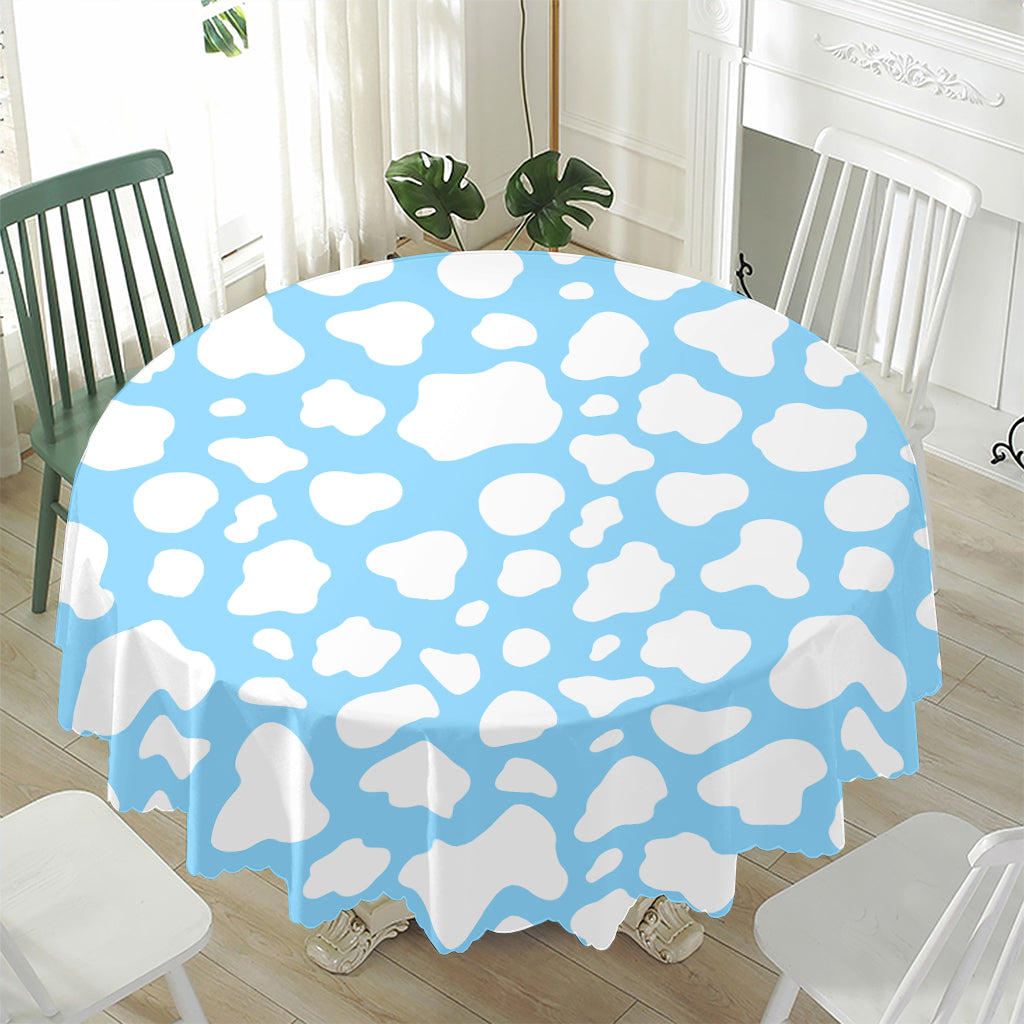 White And Blue Cow Print Waterproof Round Tablecloth