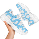 White And Blue Cow Print White Chunky Shoes