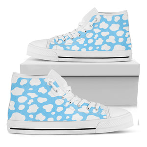 White And Blue Cow Print White High Top Sneakers