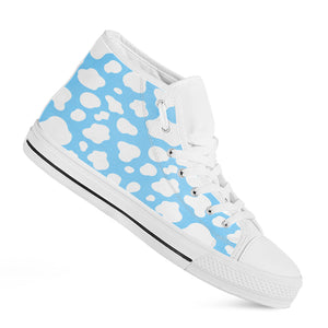White And Blue Cow Print White High Top Sneakers