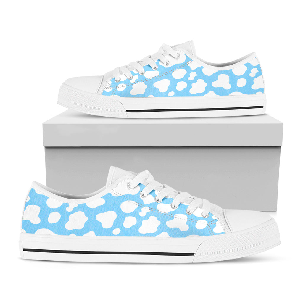 White And Blue Cow Print White Low Top Sneakers