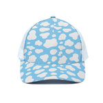 White And Blue Cow Print White Mesh Trucker Cap