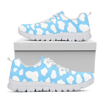 White And Blue Cow Print White Running Shoes