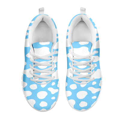 White And Blue Cow Print White Running Shoes