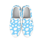 White And Blue Cow Print White Slip On Sneakers