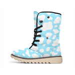 White And Blue Cow Print Winter Boots