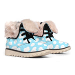 White And Blue Cow Print Winter Boots