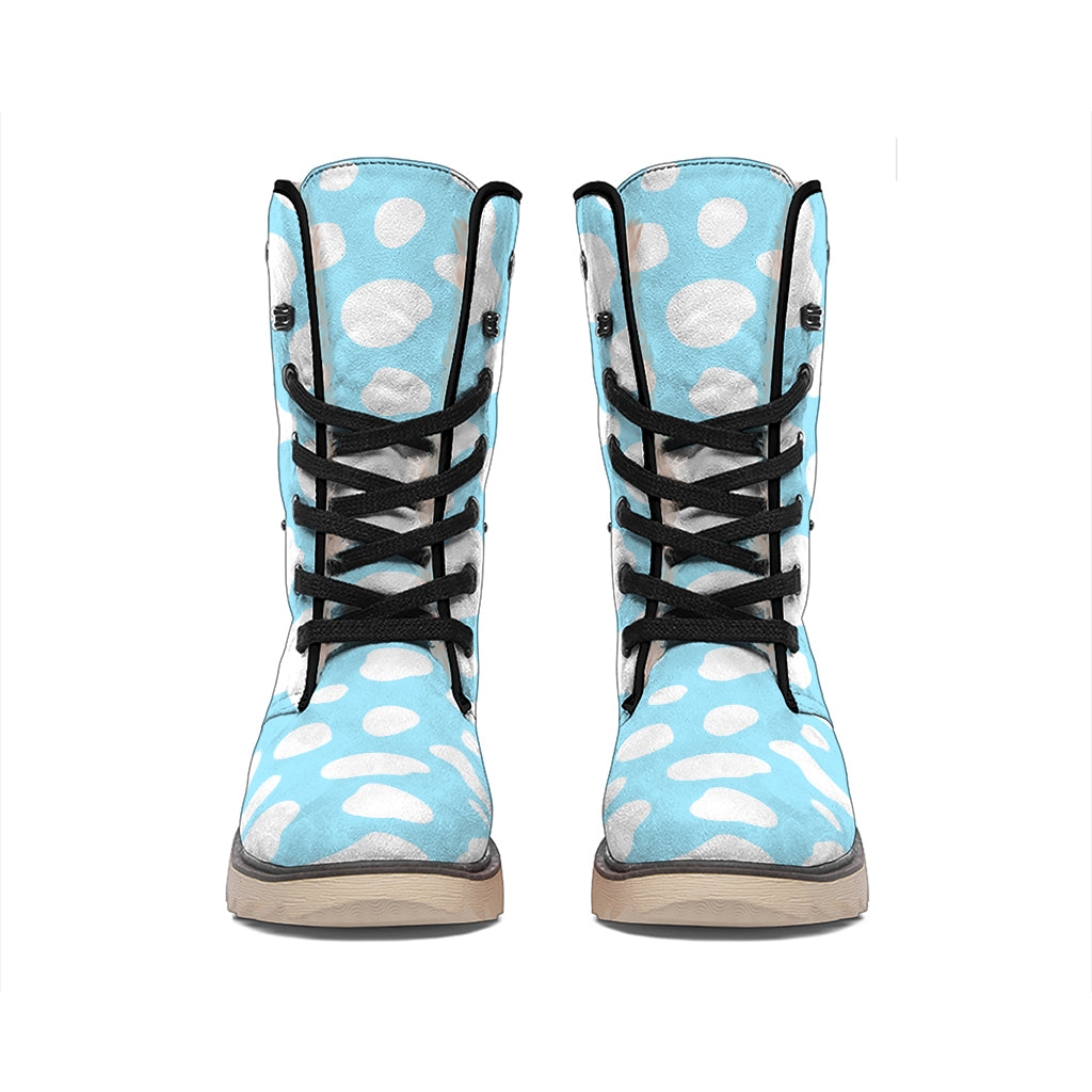 White And Blue Cow Print Winter Boots