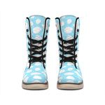 White And Blue Cow Print Winter Boots