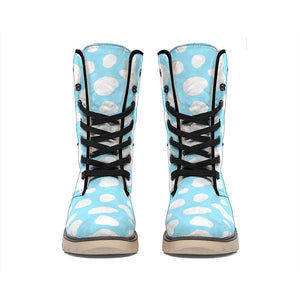 White And Blue Cow Print Winter Boots