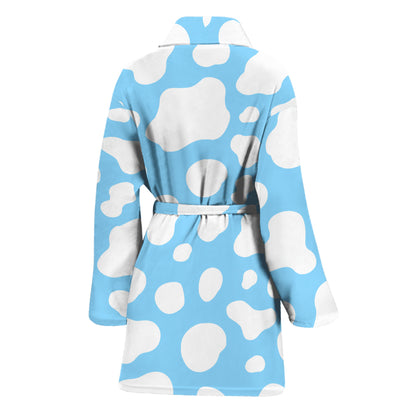White And Blue Cow Print Women's Bathrobe