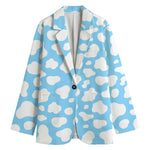 White And Blue Cow Print Women's Blazer