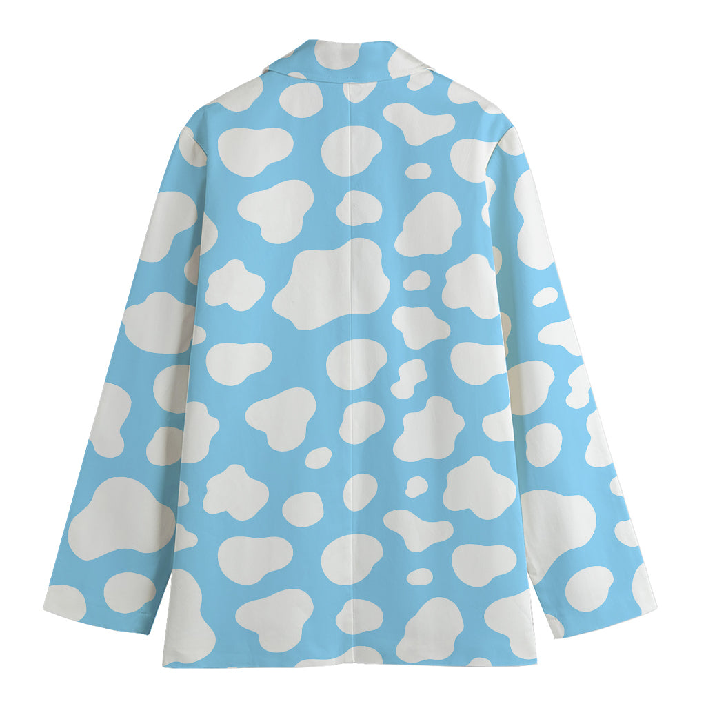 White And Blue Cow Print Women's Blazer