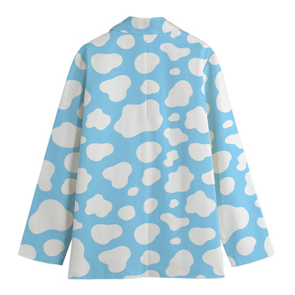 White And Blue Cow Print Women's Blazer