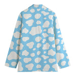 White And Blue Cow Print Women's Blazer
