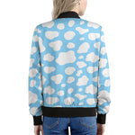 White And Blue Cow Print Women's Bomber Jacket