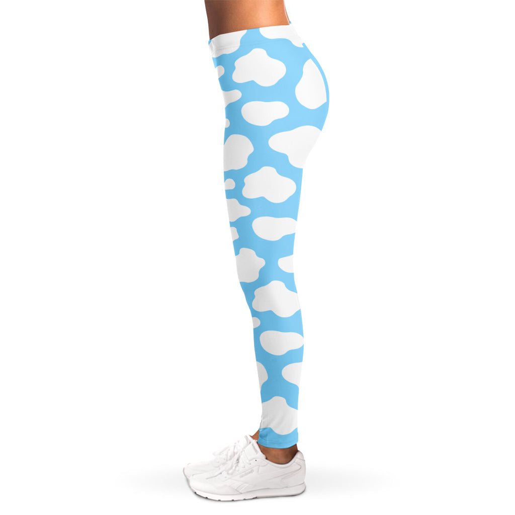 White And Blue Cow Print Women's Leggings