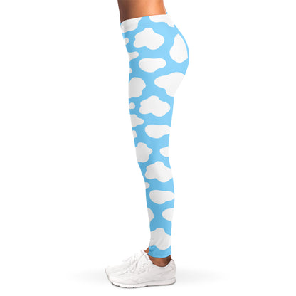 White And Blue Cow Print Women's Leggings