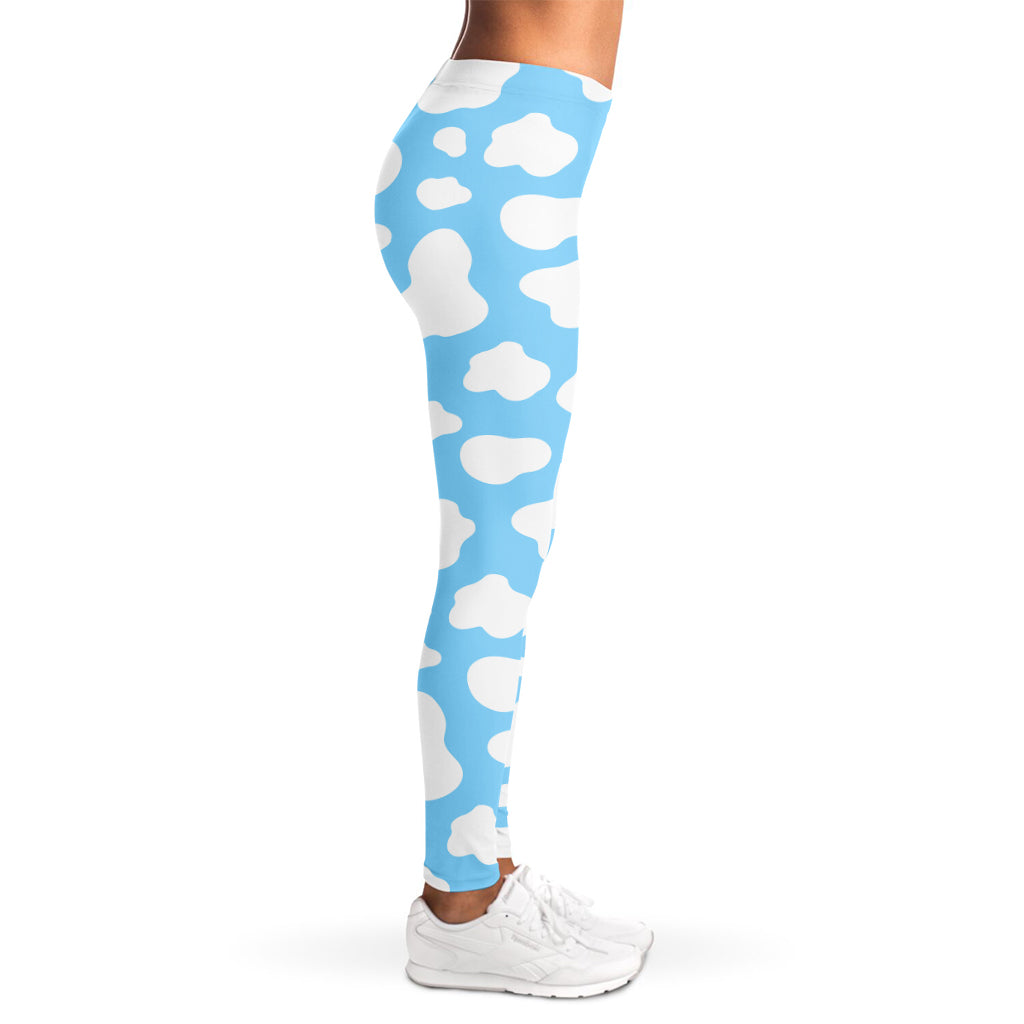 White And Blue Cow Print Women's Leggings