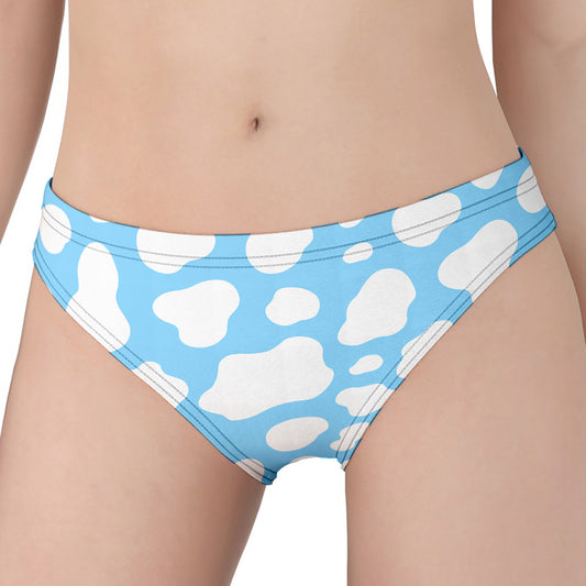 White And Blue Cow Print Women's Panties