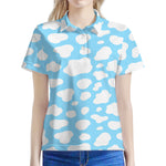 White And Blue Cow Print Women's Polo Shirt
